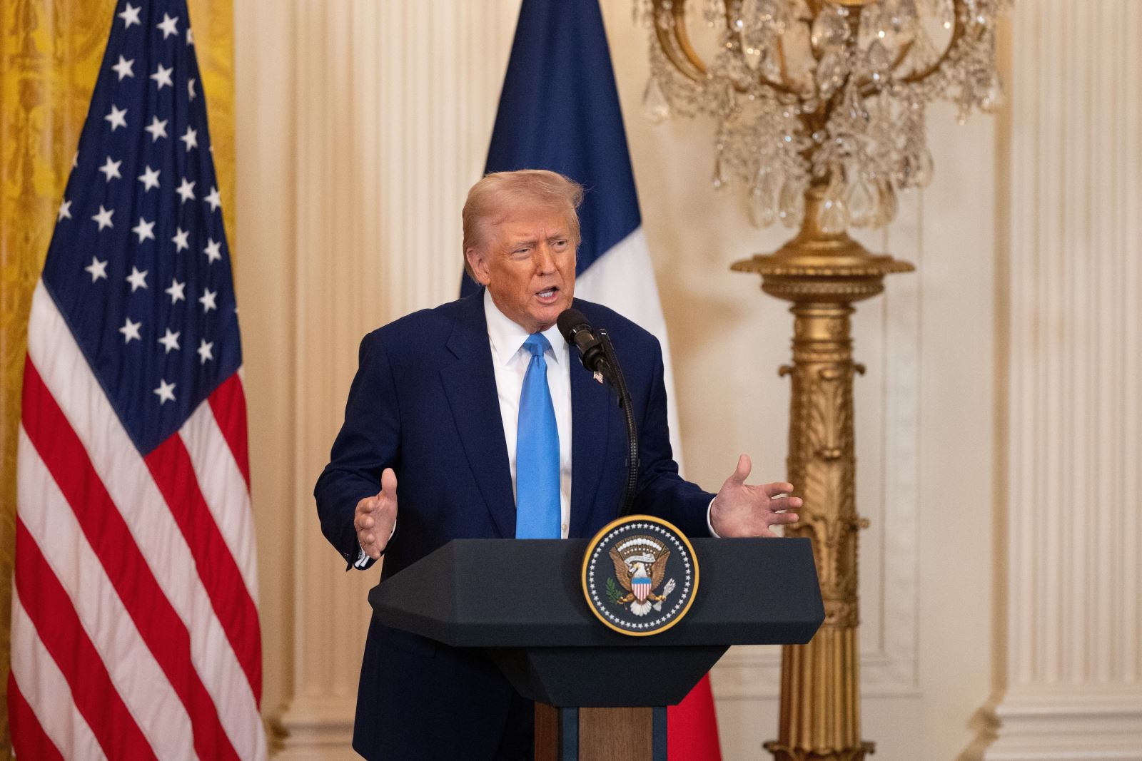 Tổng thống Mỹ Donald Trump phát biểu tại cuộc họp báo ở Nhà Trắng, Washington, D.C. Ảnh: THX/TTXVN