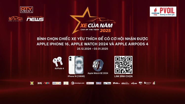 Bình chọn xe của năm 2025 nhận iPhone 16 trị giá 30 triệu đồng