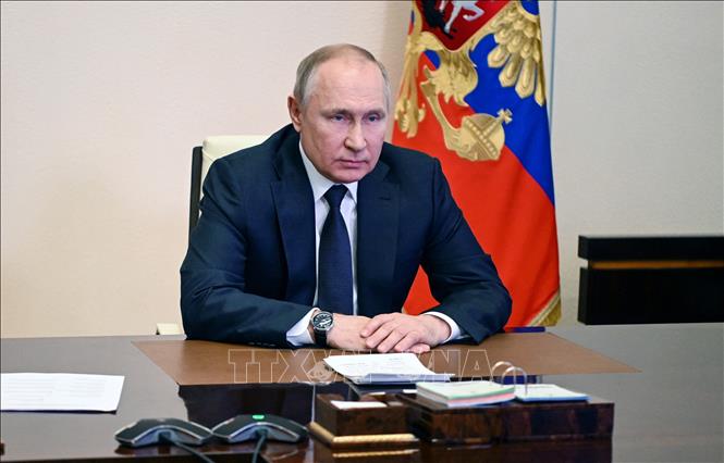Tổng thống Nga Vladimir Putin tại một cuộc họp ở Moskva ngày 3/3/2022. Ảnh: AFP/TTXVN