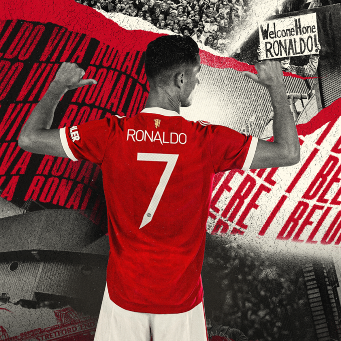 Ronaldo - biểu tượng của CLB Quỷ đỏ Manchester United, với bản hợp đồng đầy hoài niệm và kỳ vọng tại Old Trafford. Ánh sáng đèn tia chớp sẽ chiếu rọi trên Ronaldo và chúc Man United có một mùa giải hoàn hảo.