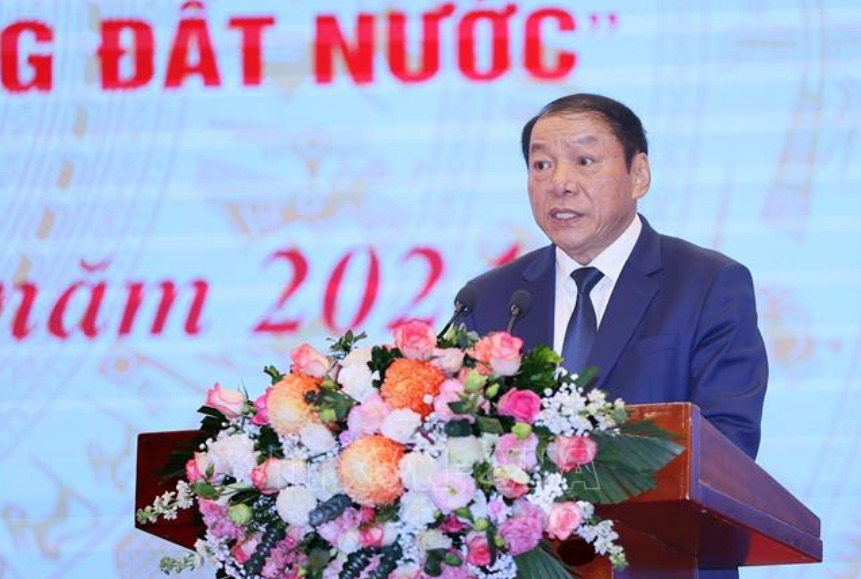 Bộ trưởng Bộ Văn hoá, Thể thao và Du lịch Nguyễn Văn Hùng khai mạc hội nghị. Ảnh: TTXVN