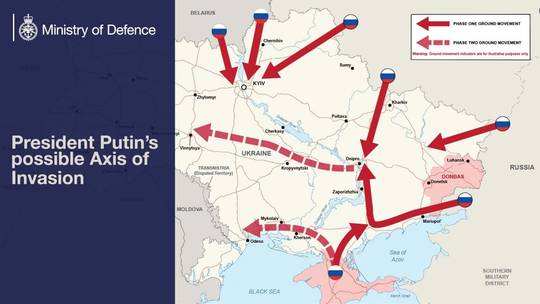 Anh công bố bản đồ các mũi tấn công của Nga nhằm vào Ukraine ...