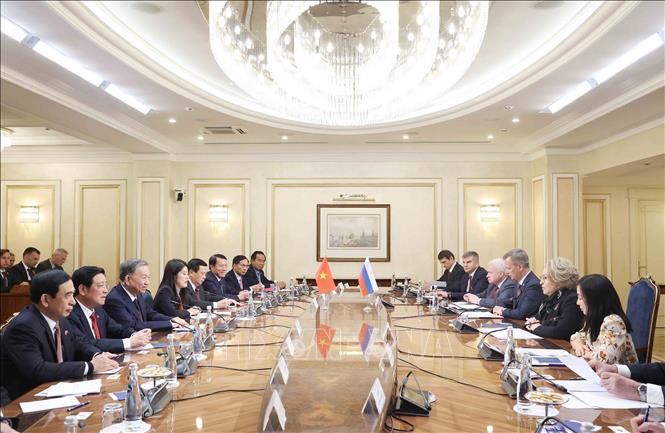 Tổng Bí thư Tô Lâm hội kiến Chủ tịch Hội đồng Liên bang, Quốc hội LB Nga Valentina Matviyenko. Ảnh: Thống Nhất/TTXVN