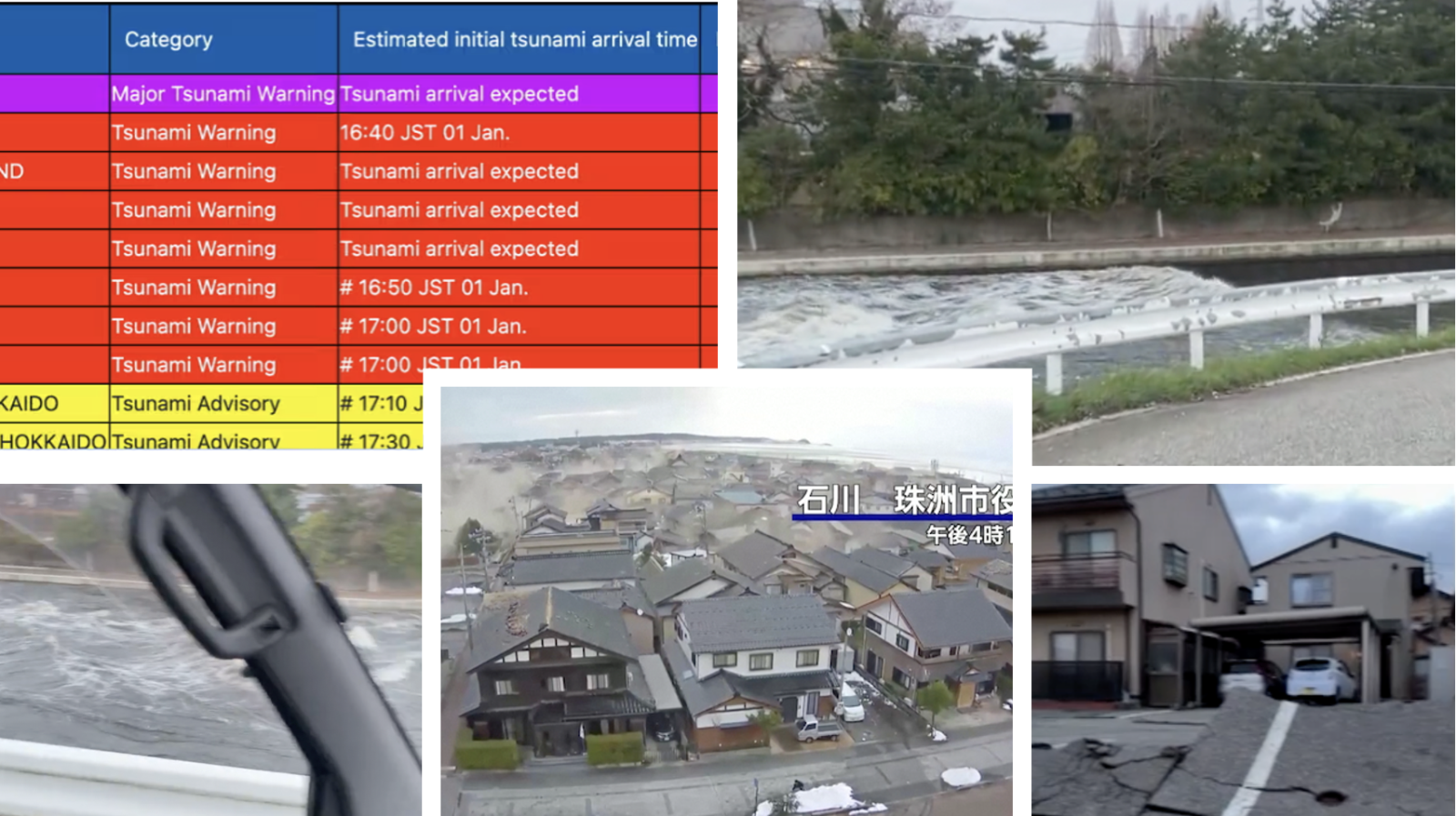 2024 年初日、日本で津波を引き起こした大地震のパノラマ写真