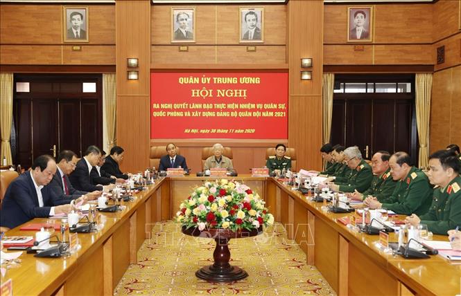 Tổng Bí thư, Chủ tịch nước chủ trì Hội nghị thực hiện nhiệm vụ quân sự, quốc phòng 2021 Chú thích ảnh
