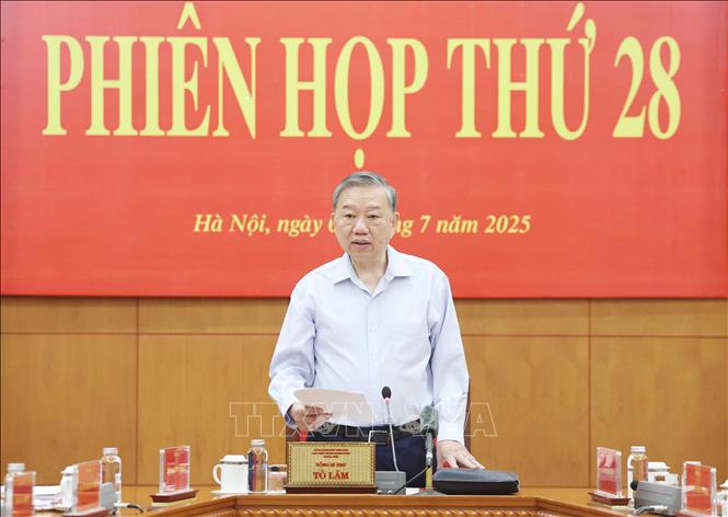 Hình ảnh 1 Tổng Bí thư Tô Lâm, Trưởng Ban Chỉ đạo Trung ương về phòng, chống tham nhũng, lãng phí, tiêu cực phát biểu tại Phiên họp thứ 28 của Ban Chỉ đạo. Ảnh: Thống Nhất/TTXVN