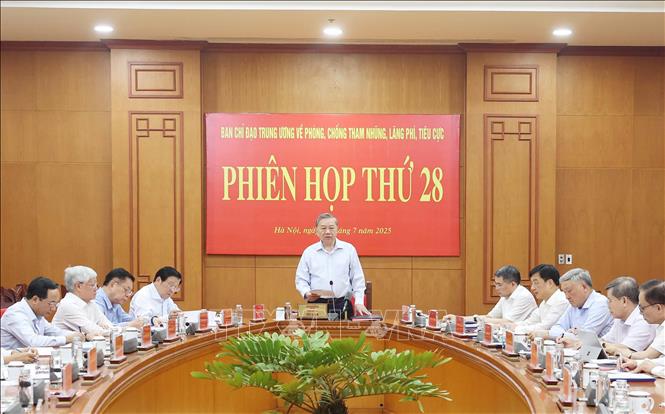 Hình ảnh 3 Tổng Bí thư Tô Lâm, Trưởng Ban Chỉ đạo Trung ương về phòng, chống tham nhũng, lãng phí, tiêu cực phát biểu. Ảnh: Thống Nhất/TTXVN