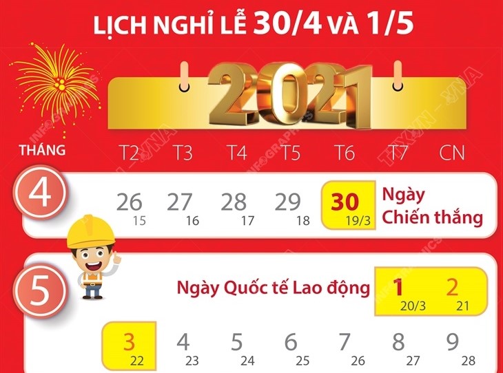 Lịch nghỉ lễ 30/4 và 1/5/2021 | baotintuc.vn